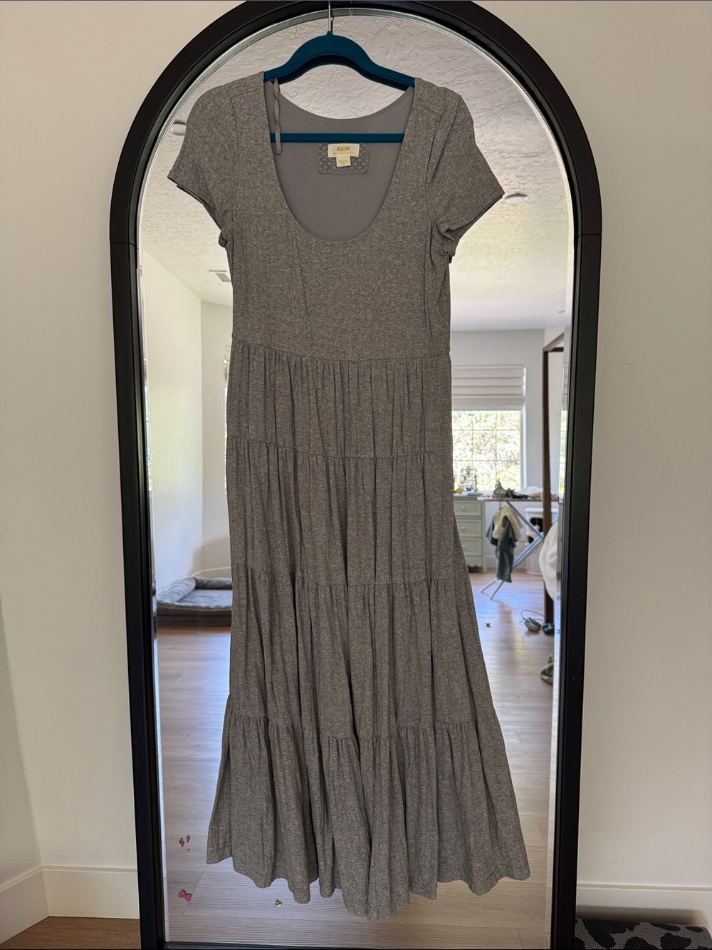 Maeve Heather Gray Tiered Scoop Neck Maxi Dress